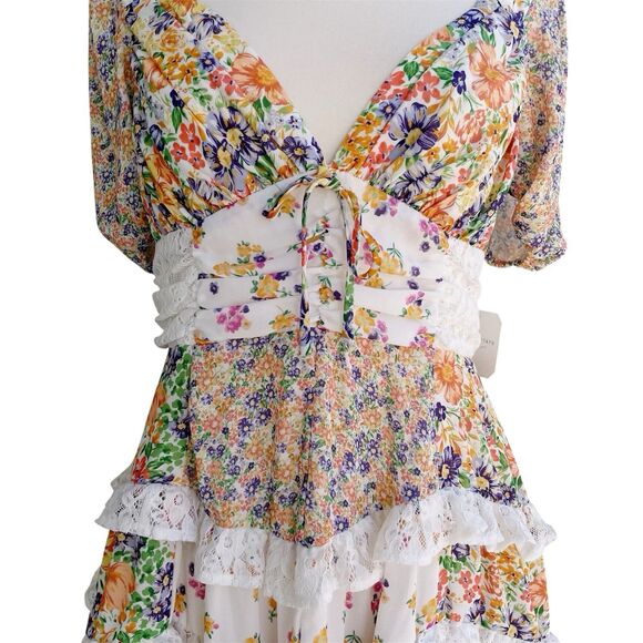 Altar'D State Mini Dress XL Aderny Patchwork Floral Ruffle Short Cottagecore - Picture 3 of 8